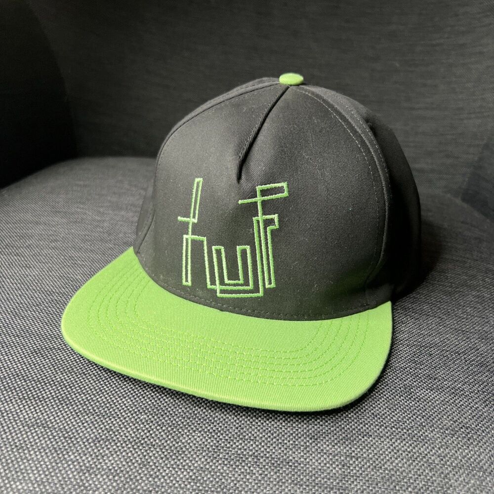 Vintage RARE HUF X Benny Gold Etch-A-Sketch Logo Snap Back Hat Cap Black Green